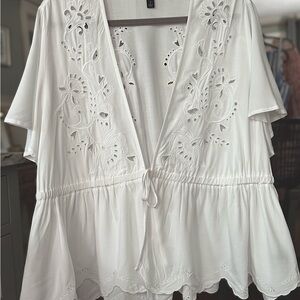Torrid White Eyelet Tie-Front Blouse